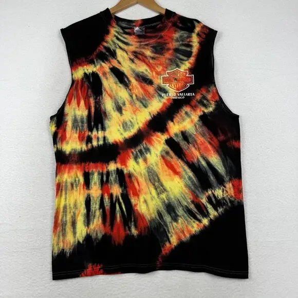 Y2K Harley Davidson Motorcycle XL Tie Die Sleeveless Muscle Shirt Grunge Punk - Picture 3 of 9